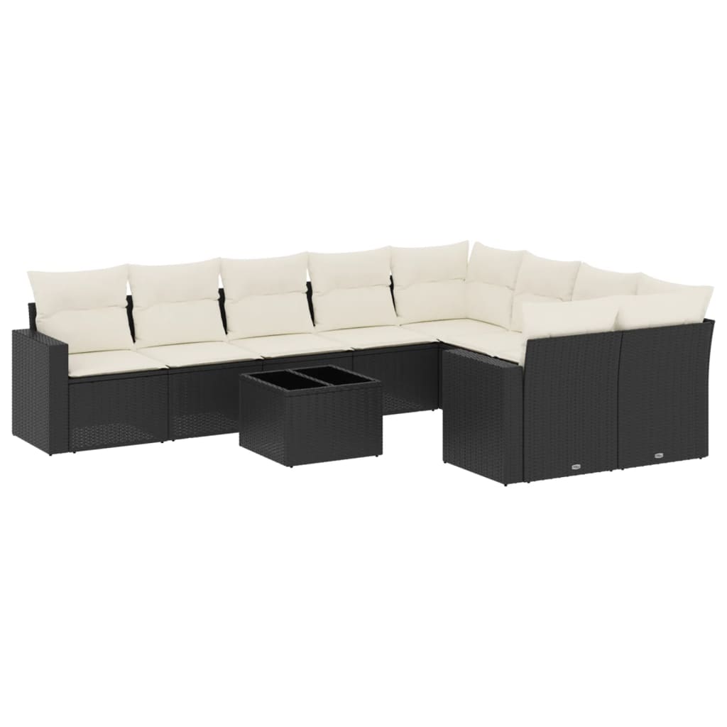 vidaXL Set canapele de grădină cu perne, 10 piese, negru, poliratan