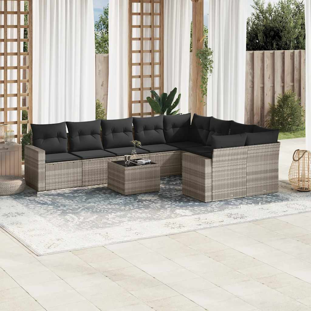 vidaXL Set canapele de grădină cu perne 10 piese gri deschis poliratan vidaXL Set canapele de grădină cu perne 10 piese gri deschis poliratan
