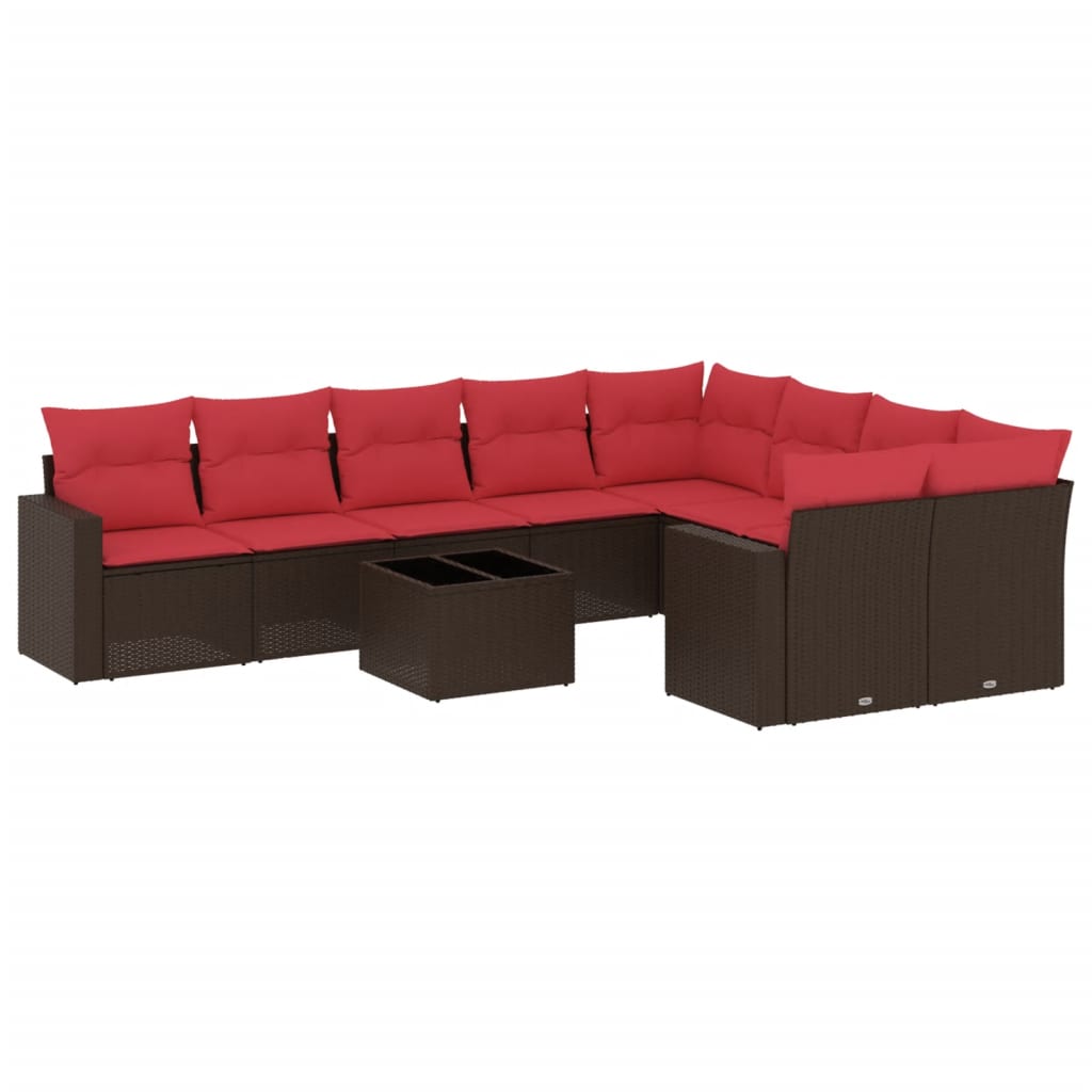 vidaXL Set canapele de grădină cu perne, 10 piese, maro, poliratan