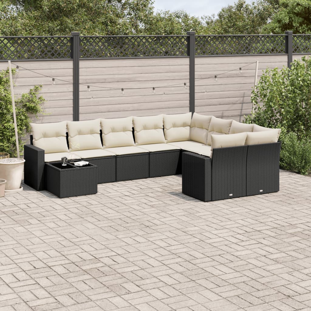 vidaXL Set canapele de grădină cu perne, 10 piese, negru, poliratan vidaXL Set canapele de grădină cu perne, 10 piese, negru, poliratan