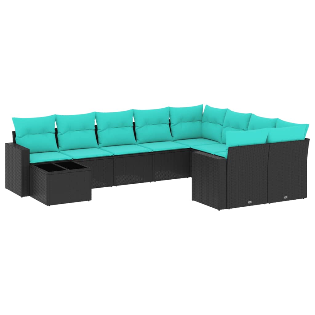vidaXL Set canapele de grădină cu perne, 10 piese, negru, poliratan vidaXL Set canapele de grădină cu perne, 10 piese, negru, poliratan