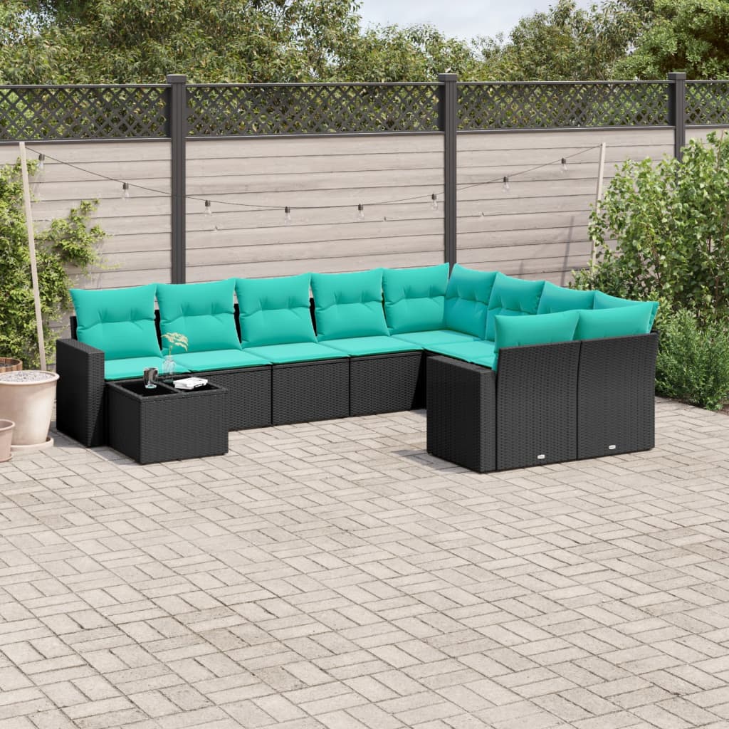 vidaXL Set canapele de grădină cu perne, 10 piese, negru, poliratan vidaXL Set canapele de grădină cu perne, 10 piese, negru, poliratan