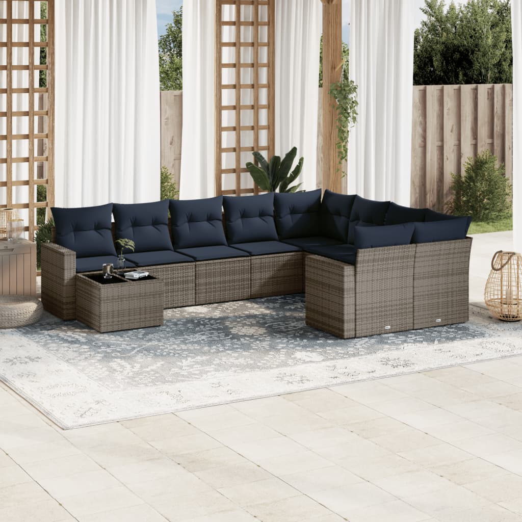 vidaXL Set canapele de grădină cu perne, 10 piese, gri, poliratan