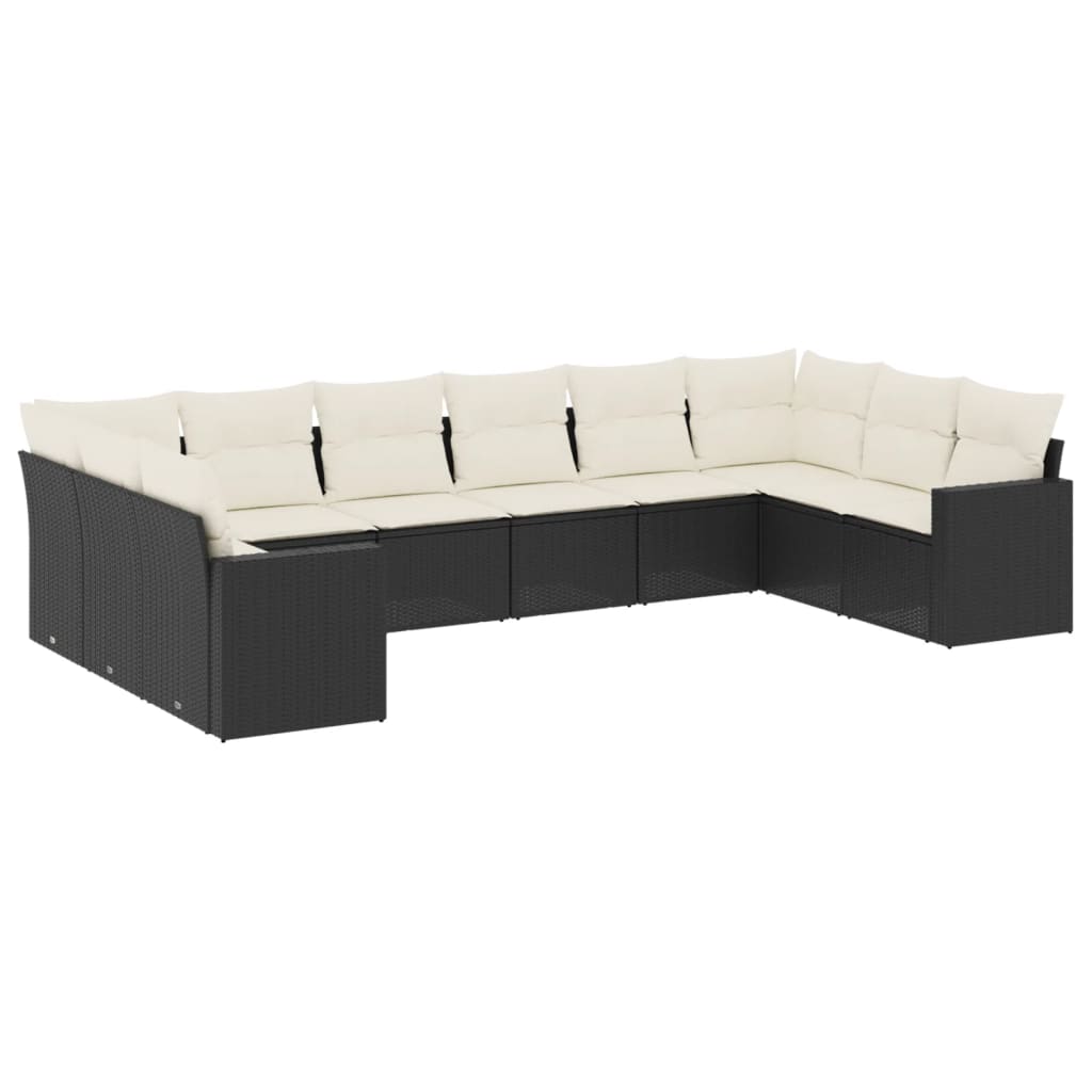 vidaXL Set canapele de grădină cu perne, 10 piese, negru, poliratan