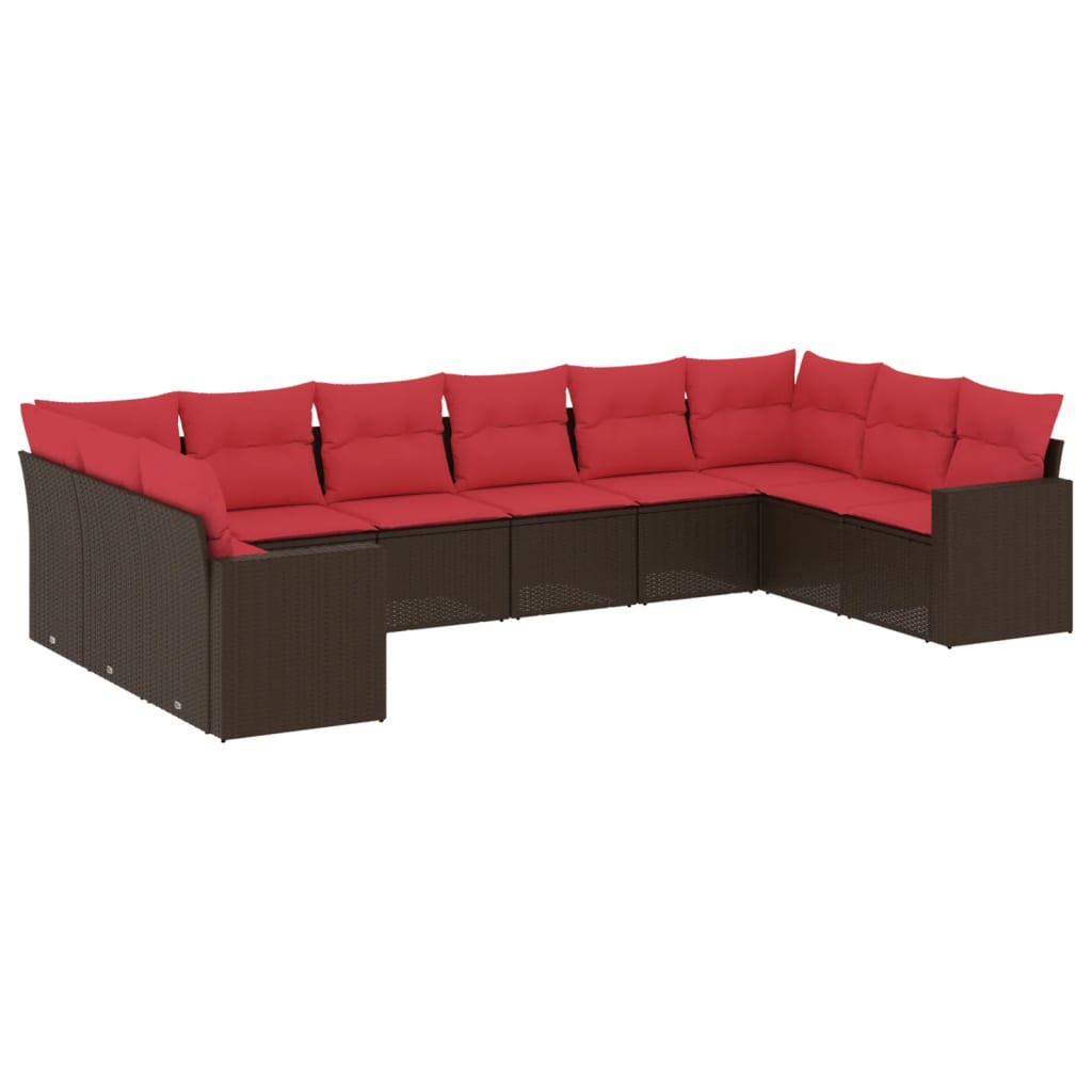 vidaXL Set canapele de grădină cu perne, 10 piese, maro, poliratan