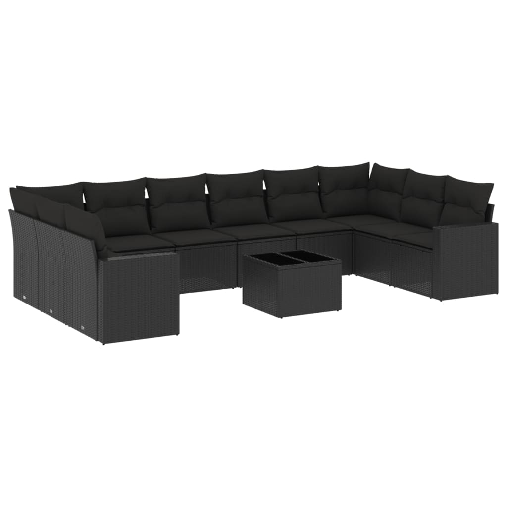 vidaXL Set canapele de grădină cu perne, 11 piese, negru, poliratan vidaXL Set canapele de grădină cu perne, 11 piese, negru, poliratan