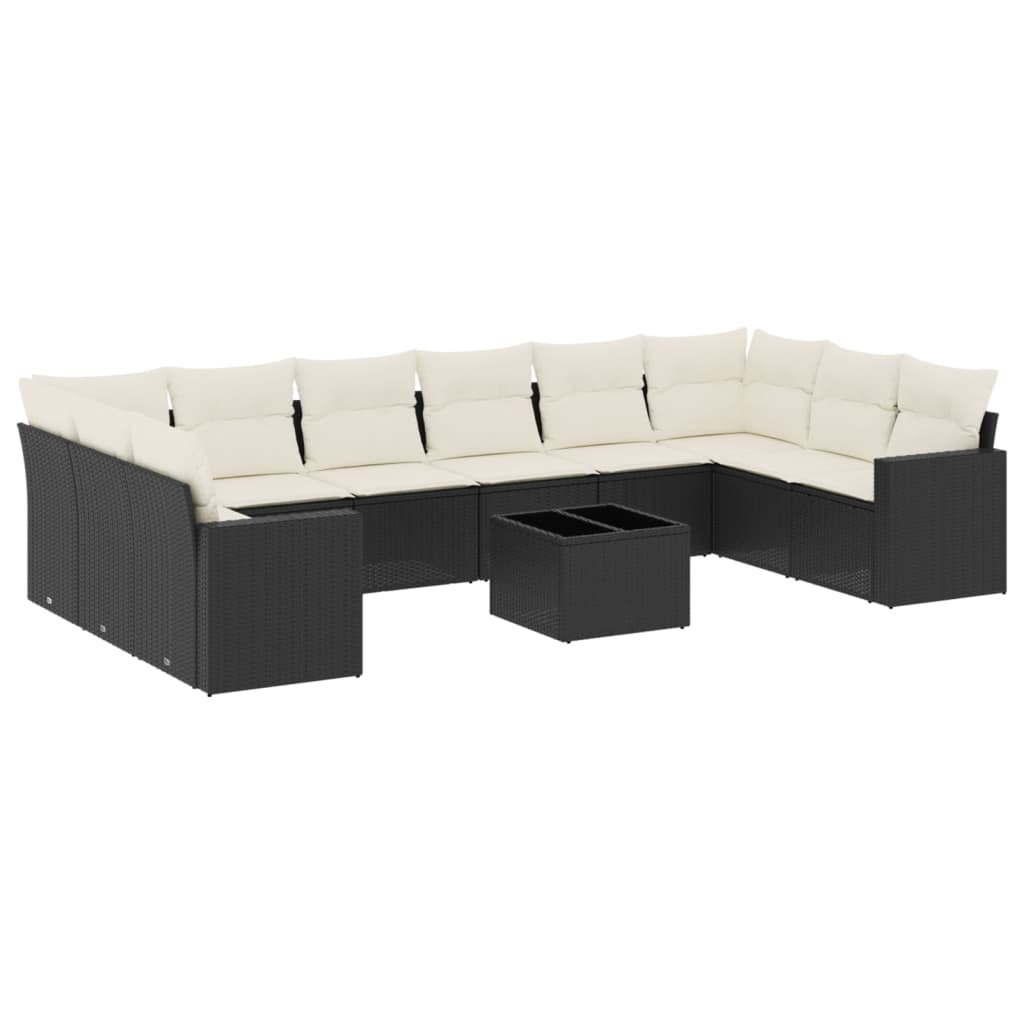 vidaXL Set canapele de grădină cu perne, 11 piese, negru, poliratan vidaXL Set canapele de grădină cu perne, 11 piese, negru, poliratan