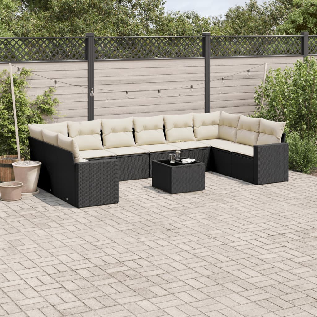 vidaXL Set canapele de grădină cu perne, 11 piese, negru, poliratan vidaXL Set canapele de grădină cu perne, 11 piese, negru, poliratan