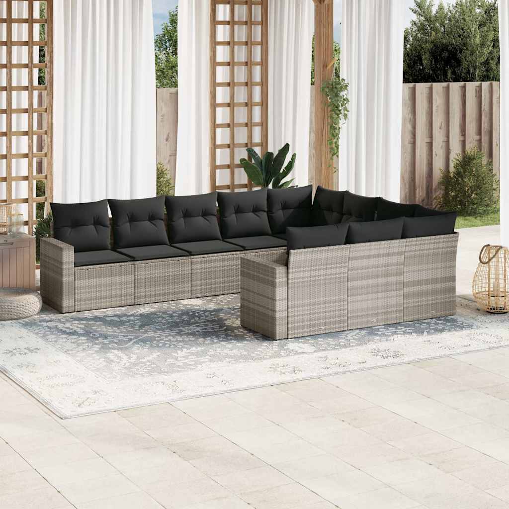 vidaXL Set canapele de grădină cu perne 10 piese gri deschis poliratan vidaXL Set canapele de grădină cu perne 10 piese gri deschis poliratan