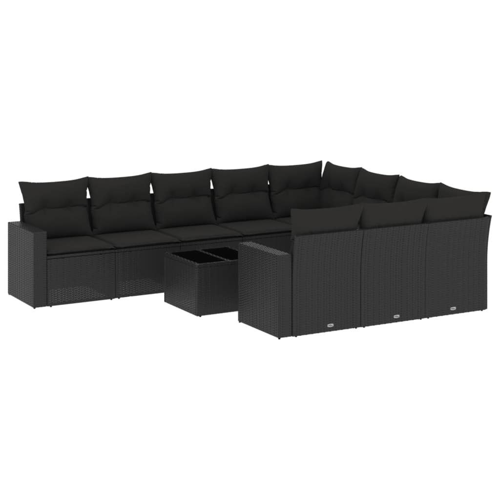 vidaXL Set canapele de grădină cu perne, 11 piese, negru, poliratan vidaXL Set canapele de grădină cu perne, 11 piese, negru, poliratan