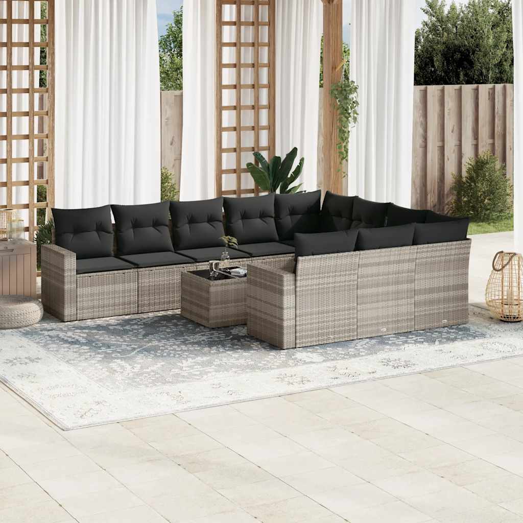 vidaXL Set canapele de grădină cu perne, 11 piese, gri, poliratan vidaXL Set canapele de grădină cu perne, 11 piese, gri, poliratan