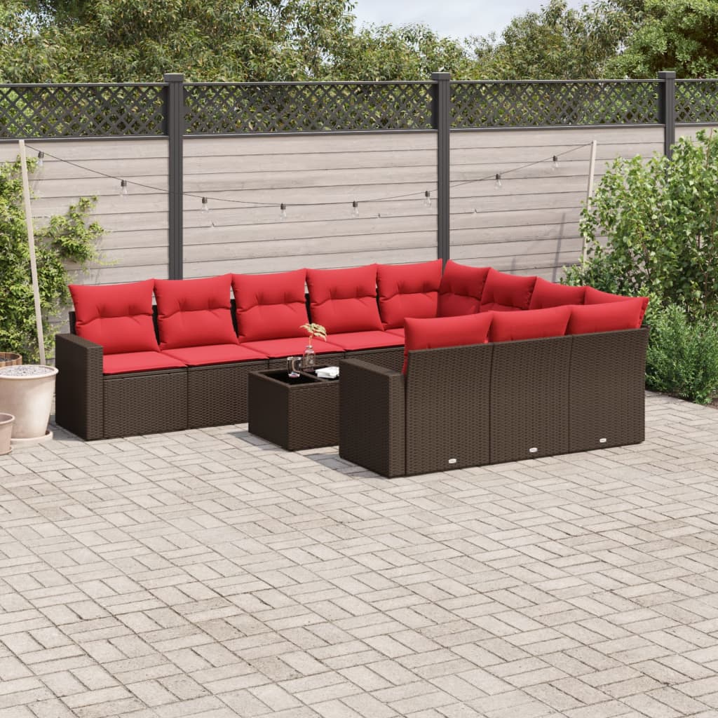 vidaXL Set canapele de grădină cu perne, 11 piese, maro, poliratan vidaXL Set canapele de grădină cu perne, 11 piese, maro, poliratan