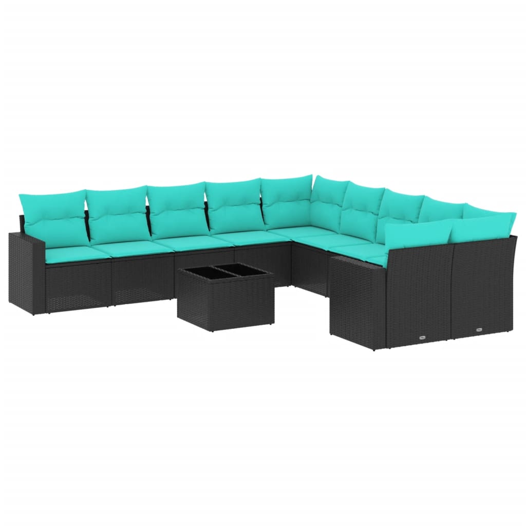 vidaXL Set canapele de grădină cu perne, 11 piese, negru, poliratan vidaXL Set canapele de grădină cu perne, 11 piese, negru, poliratan