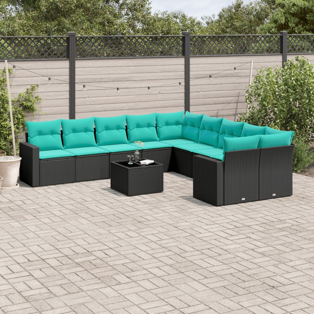 vidaXL Set canapele de grădină cu perne, 11 piese, negru, poliratan vidaXL Set canapele de grădină cu perne, 11 piese, negru, poliratan