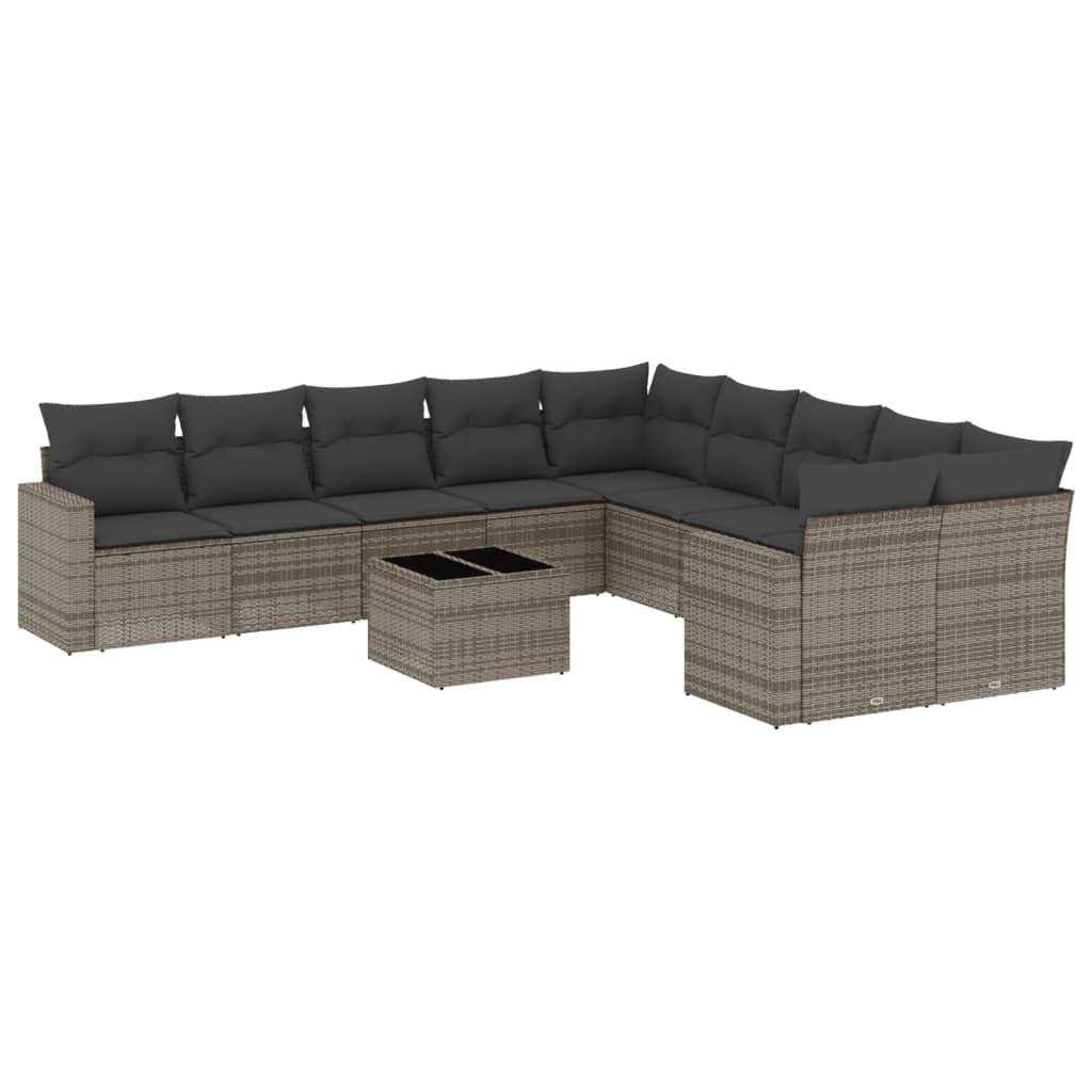 vidaXL Set canapele de grădină cu perne, 11 piese, gri, poliratan vidaXL Set canapele de grădină cu perne, 11 piese, gri, poliratan