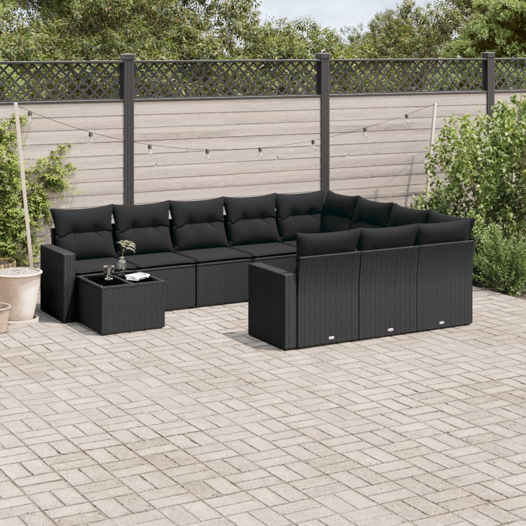 vidaXL Set canapele de grădină cu perne, 11 piese, negru, poliratan vidaXL Set canapele de grădină cu perne, 11 piese, negru, poliratan