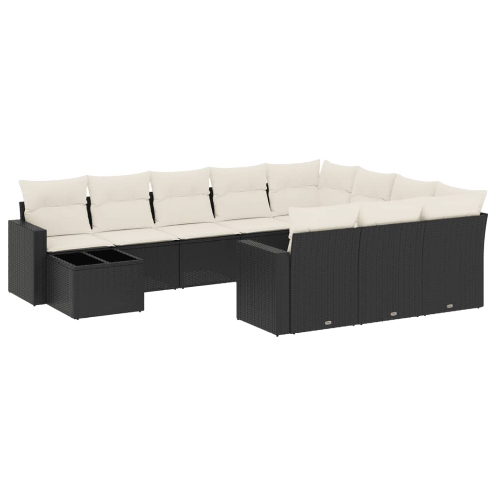 vidaXL Set canapele de grădină cu perne, 11 piese, negru, poliratan