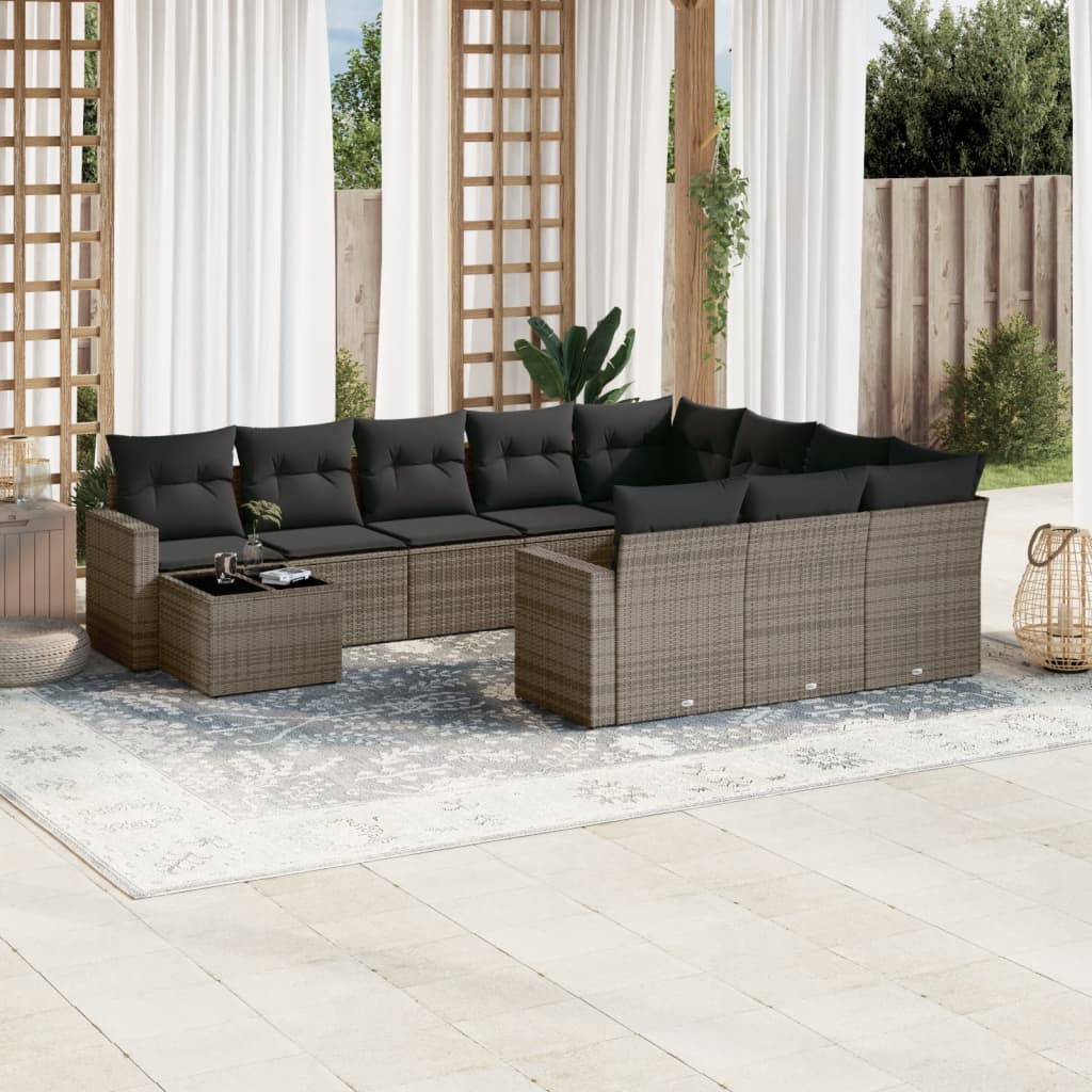 vidaXL Set canapele de grădină cu perne, 11 piese, gri, poliratan vidaXL Set canapele de grădină cu perne, 11 piese, gri, poliratan