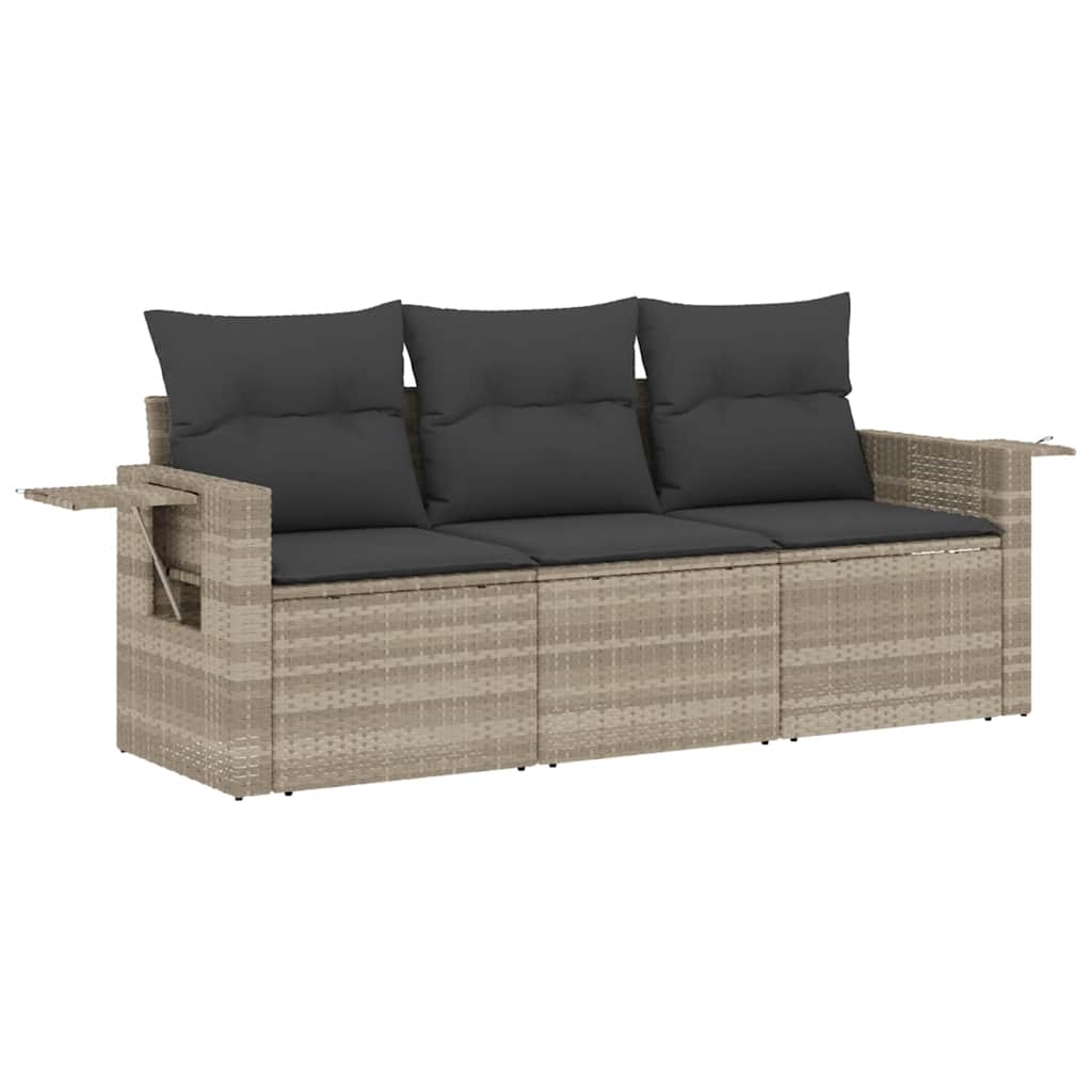 vidaXL Set canapele de grădină cu perne, 3 piese gri deschis poliratan vidaXL Set canapele de grădină cu perne, 3 piese gri deschis poliratan