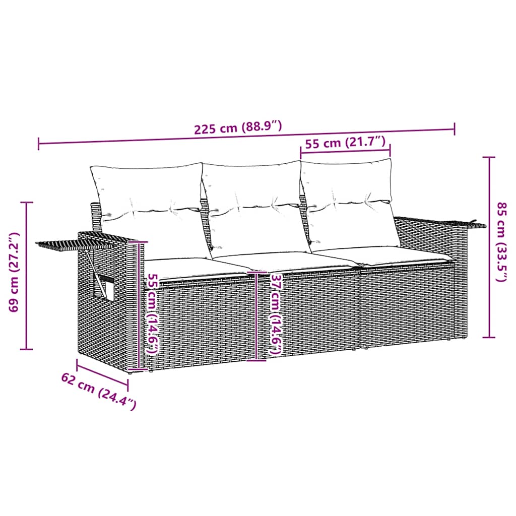 vidaXL Set canapele de grădină cu perne, 3 piese, maro, poliratan vidaXL Set canapele de grădină cu perne, 3 piese, maro, poliratan