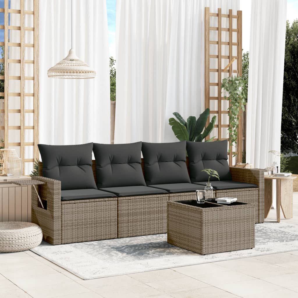 vidaXL Set canapea de grădină cu perne, 5 piese, gri, poliratan vidaXL Set canapea de grădină cu perne, 5 piese, gri, poliratan
