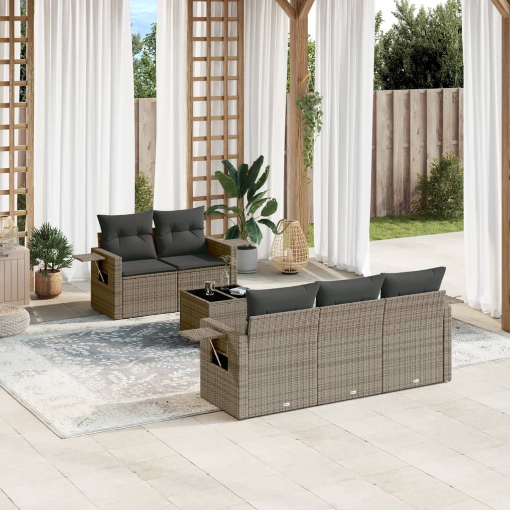 vidaXL Set mobilier grădină cu perne, 6 piese, gri, poliratan vidaXL Set mobilier grădină cu perne, 6 piese, gri, poliratan