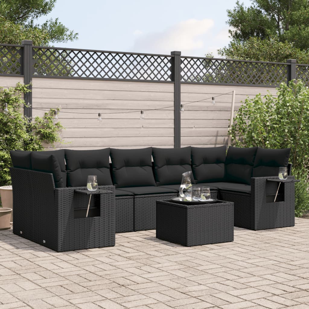 vidaXL Set mobilier de grădină cu perne, 8 piese, negru, poliratan vidaXL Set mobilier de grădină cu perne, 8 piese, negru, poliratan
