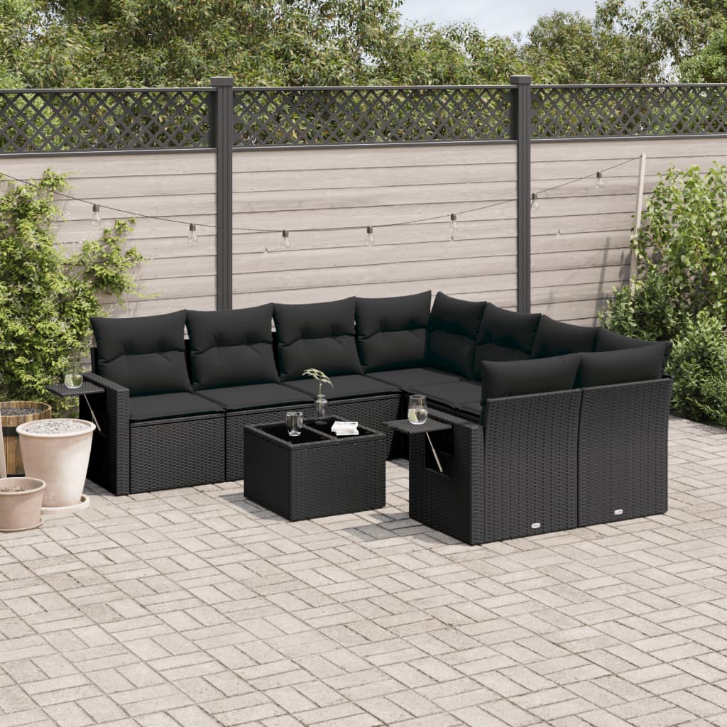 vidaXL Set mobilier de grădină cu perne, 9 piese, negru, poliratan vidaXL Set mobilier de grădină cu perne, 9 piese, negru, poliratan