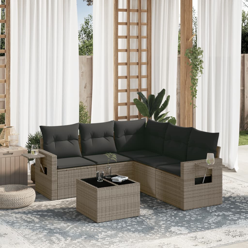 vidaXL Set mobilier grădină cu perne, 6 piese, gri, poliratan vidaXL Set mobilier grădină cu perne, 6 piese, gri, poliratan