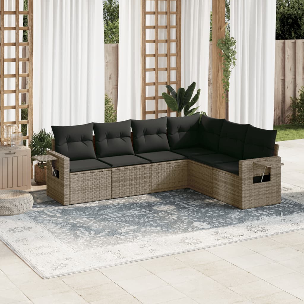 vidaXL Set mobilier grădină cu perne, 6 piese, gri, poliratan vidaXL Set mobilier grădină cu perne, 6 piese, gri, poliratan