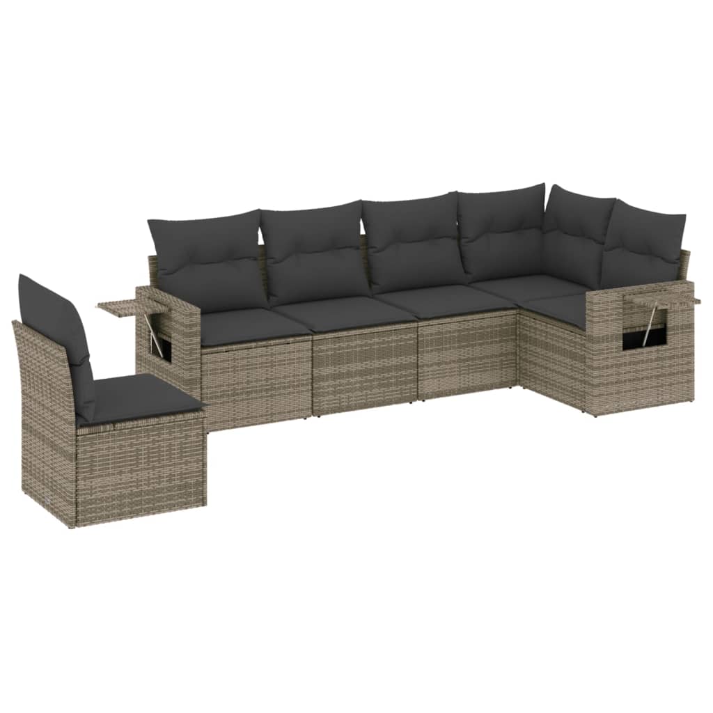 vidaXL Set mobilier grădină cu perne, 6 piese, gri, poliratan