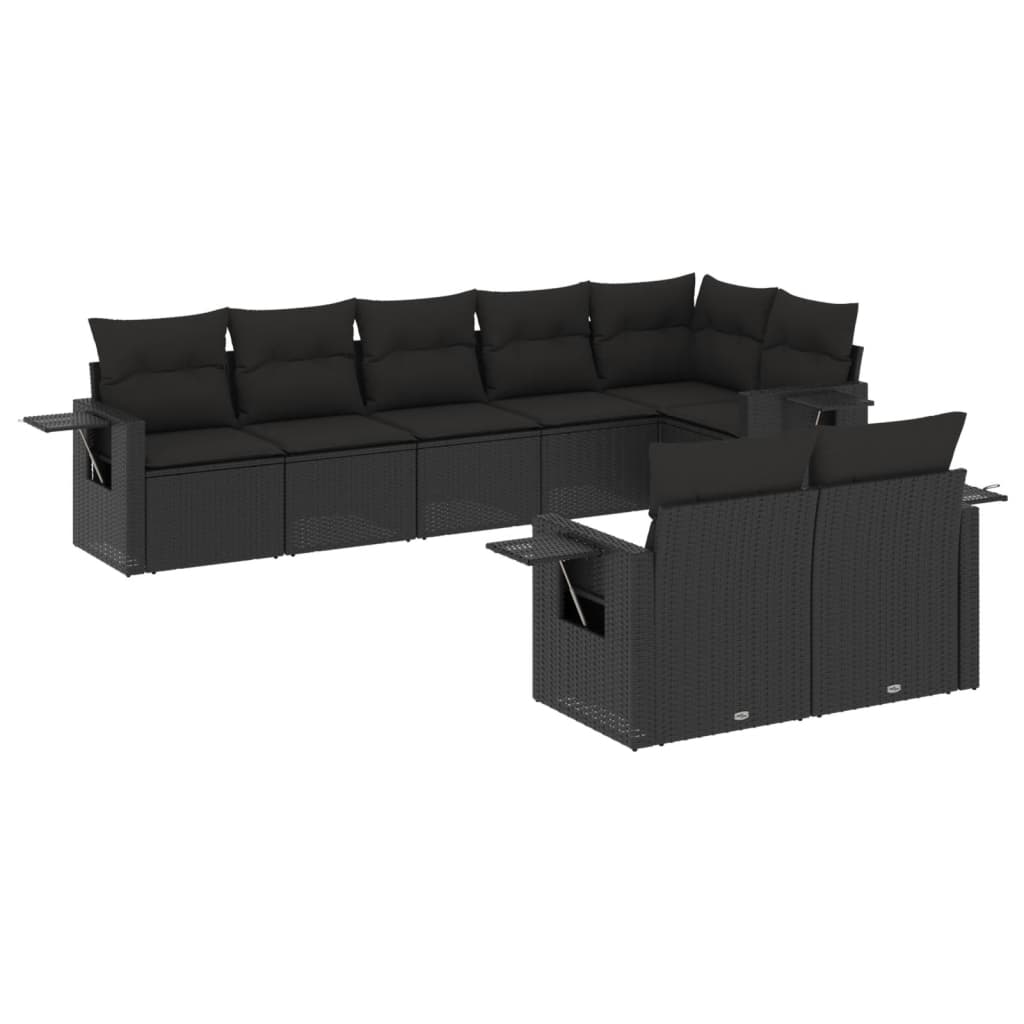 vidaXL Set mobilier de grădină cu perne, 8 piese, negru, poliratan vidaXL Set mobilier de grădină cu perne, 8 piese, negru, poliratan