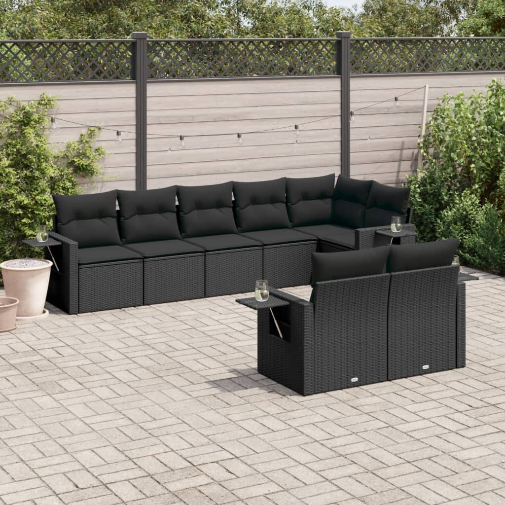 vidaXL Set mobilier de grădină cu perne, 8 piese, negru, poliratan vidaXL Set mobilier de grădină cu perne, 8 piese, negru, poliratan