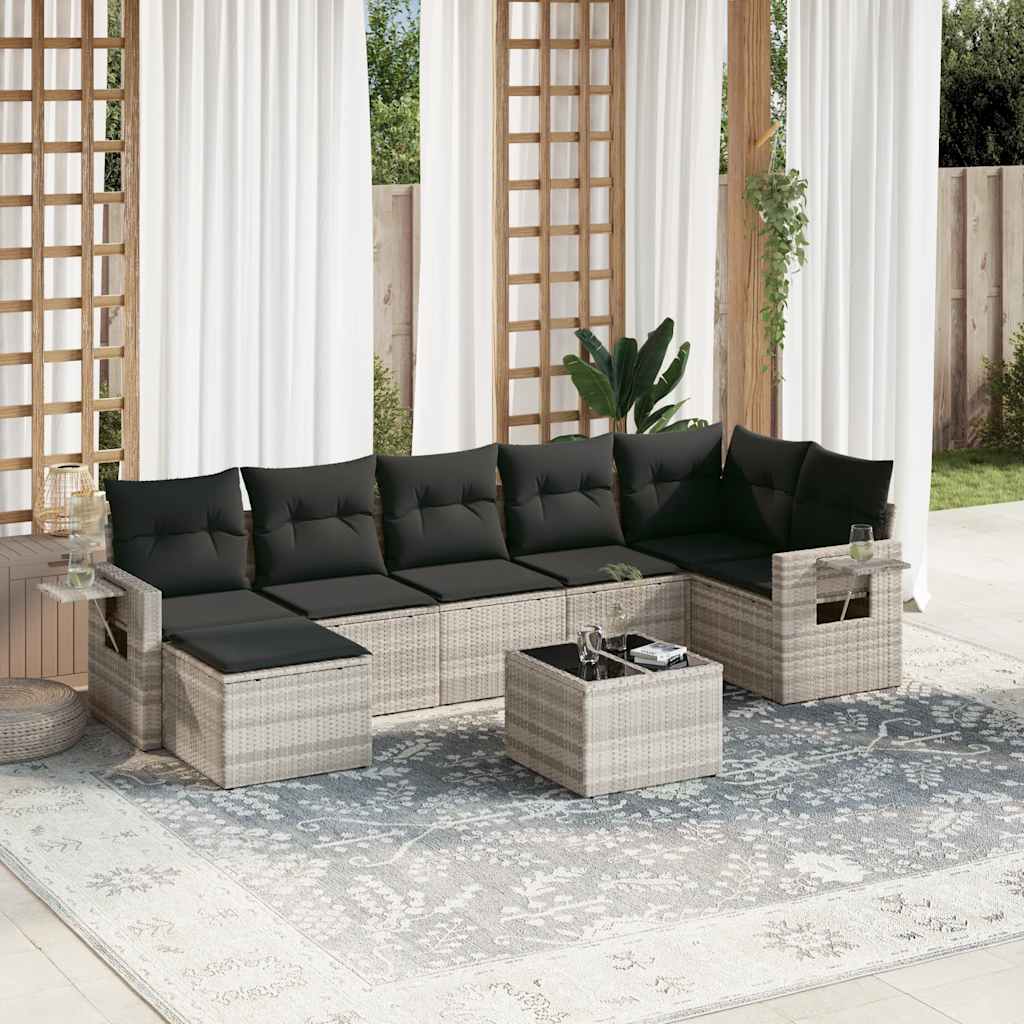 vidaXL Set mobilier de grădină cu perne, 8 piese gri deschis poliratan vidaXL Set mobilier de grădină cu perne, 8 piese gri deschis poliratan