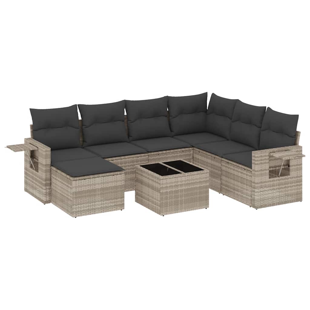 vidaXL Set mobilier de grădină cu perne, 8 piese gri deschis poliratan