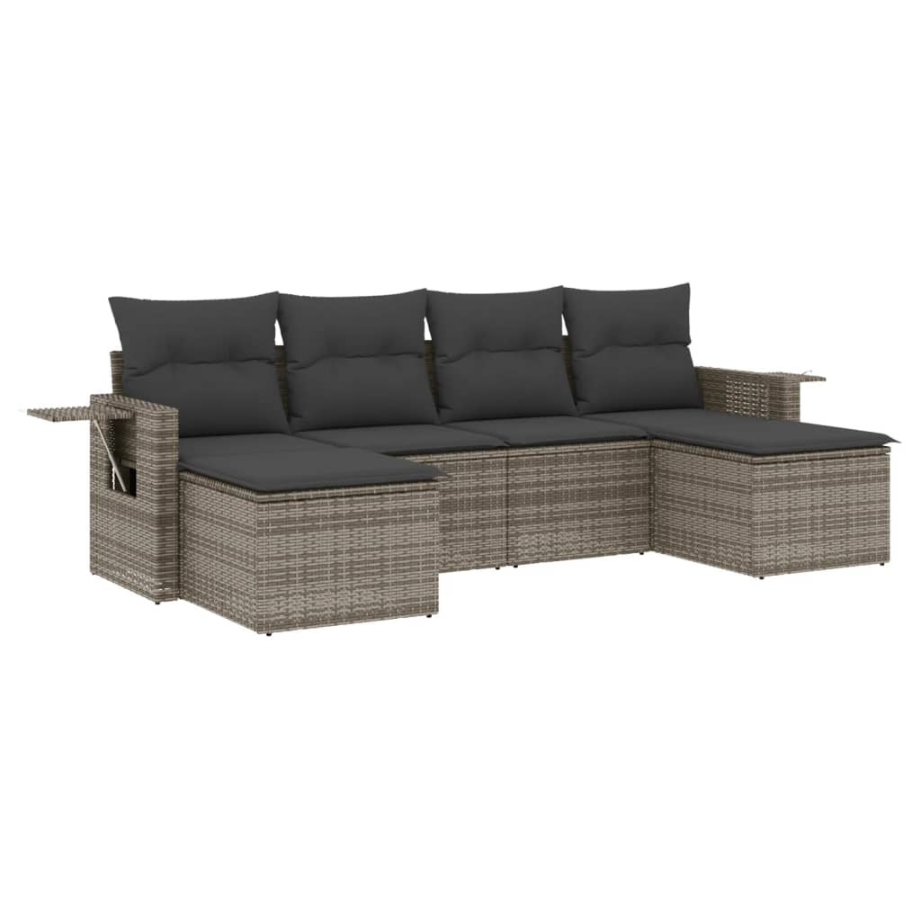 vidaXL Set mobilier grădină cu perne, 6 piese, gri, poliratan vidaXL Set mobilier grădină cu perne, 6 piese, gri, poliratan