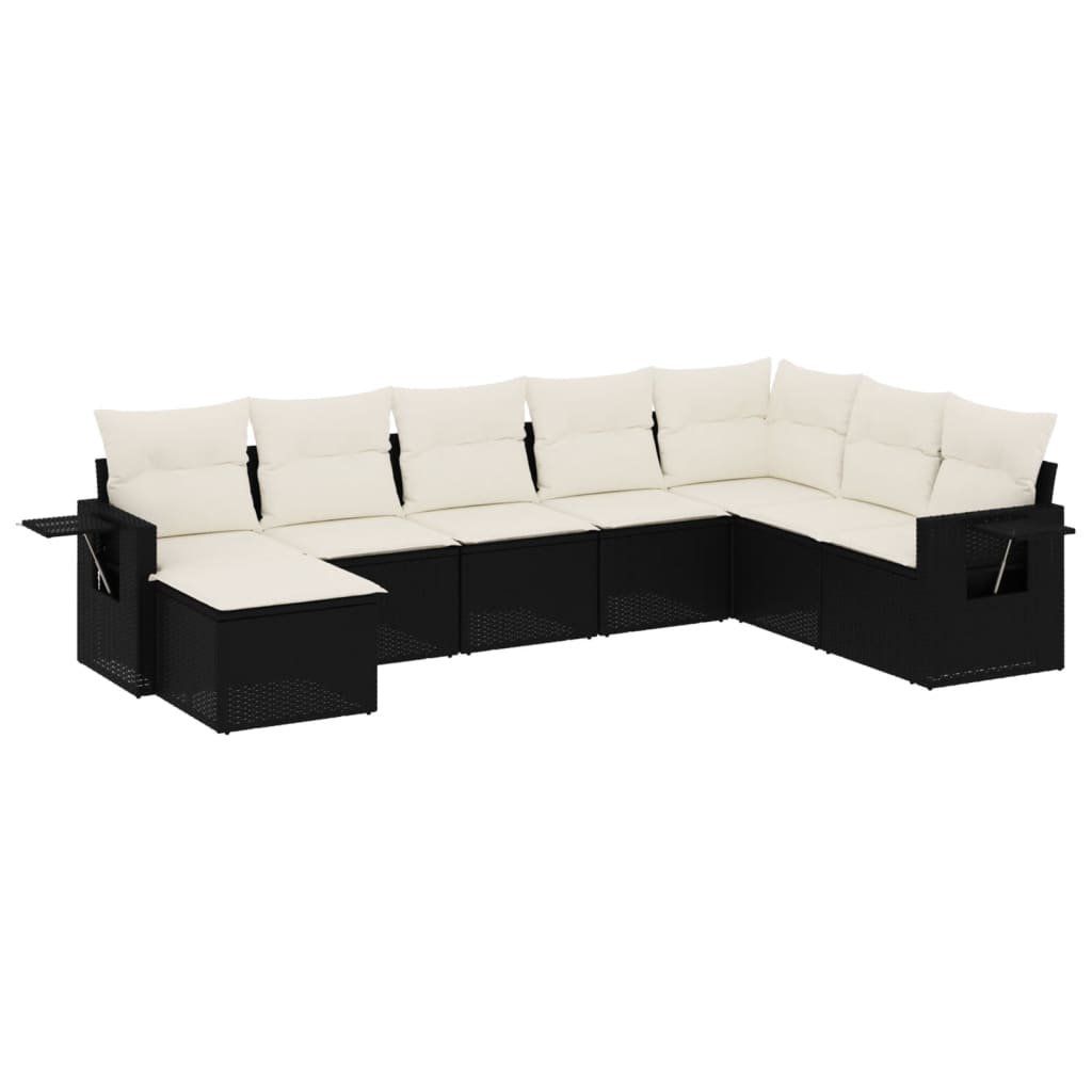 vidaXL Set mobilier de grădină cu perne, 8 piese, negru, poliratan