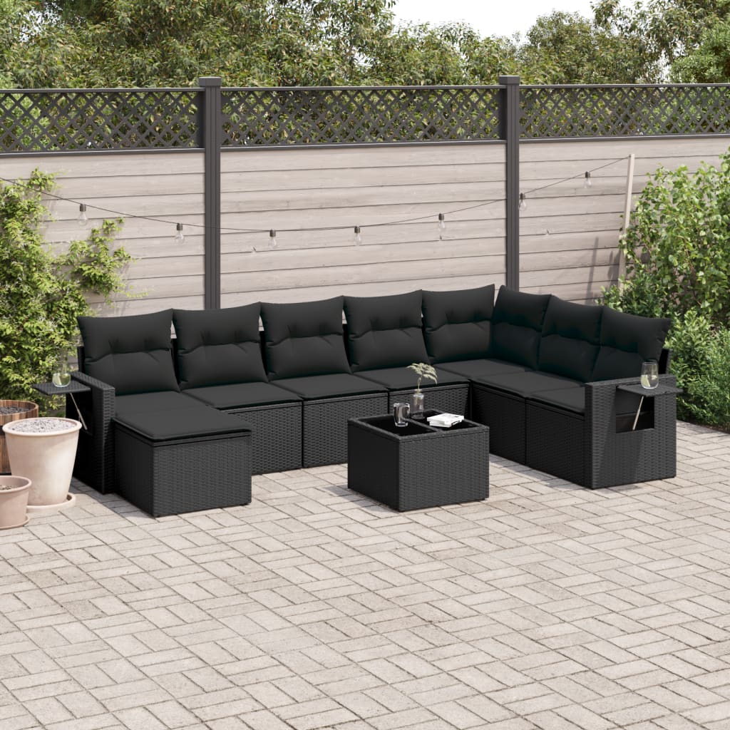 vidaXL Set mobilier de grădină cu perne, 9 piese, negru, poliratan vidaXL Set mobilier de grădină cu perne, 9 piese, negru, poliratan