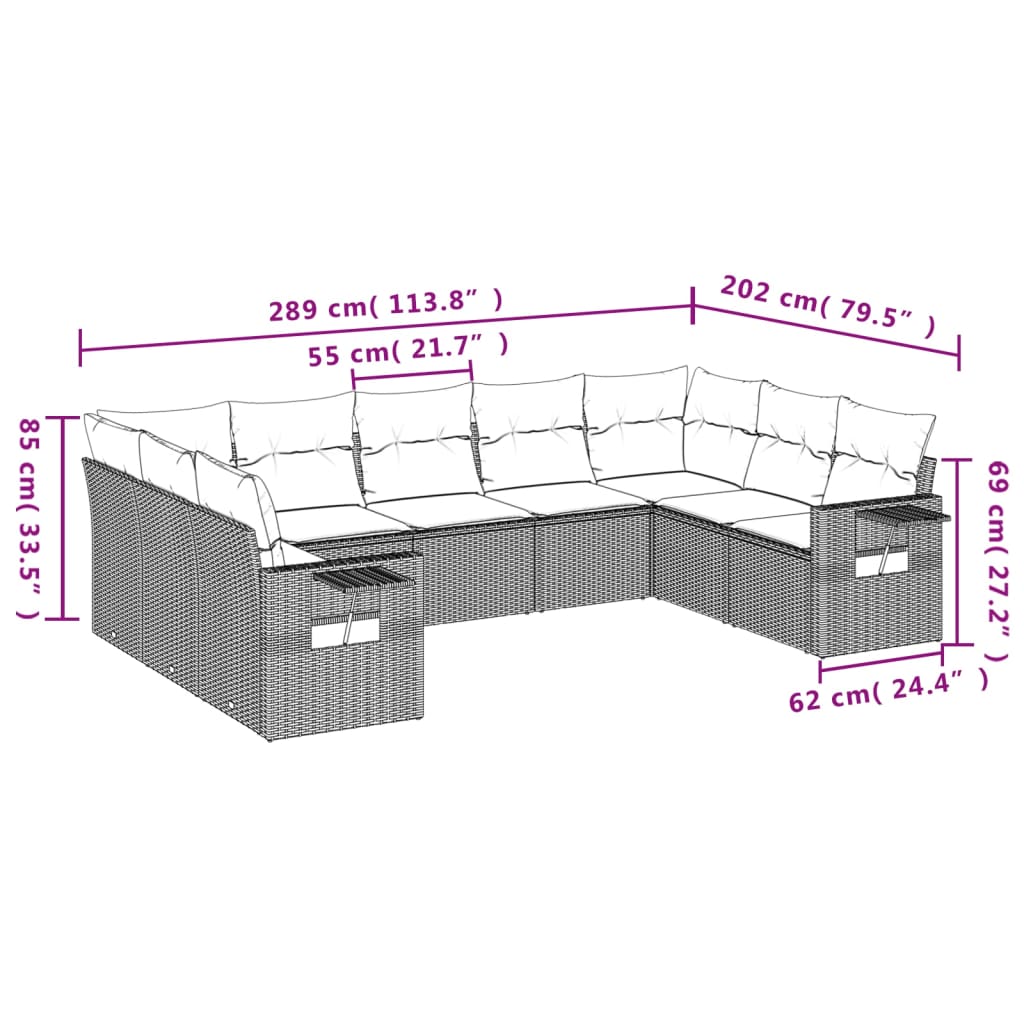 vidaXL Set mobilier de grădină cu perne, 9 piese, negru, poliratan