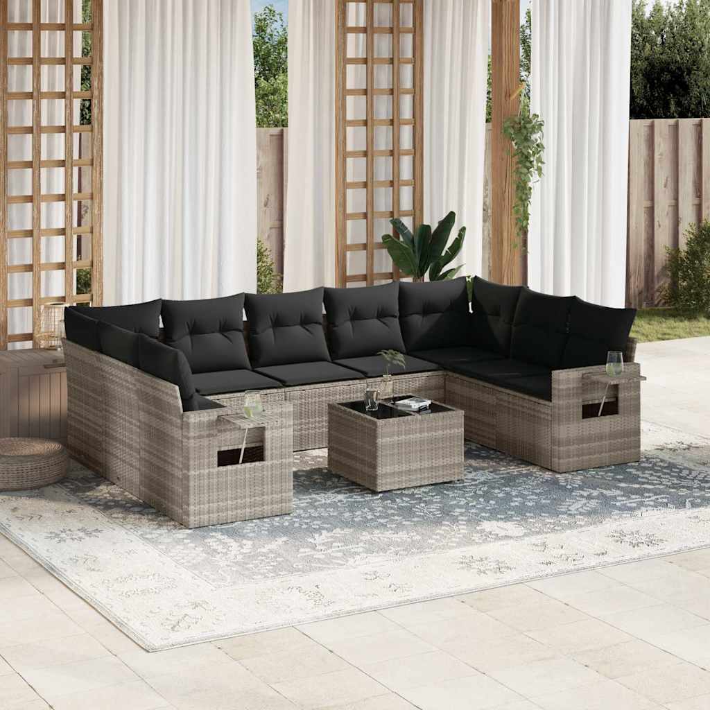 vidaXL Set canapele de grădină cu perne 10 piese gri deschis poliratan vidaXL Set canapele de grădină cu perne 10 piese gri deschis poliratan
