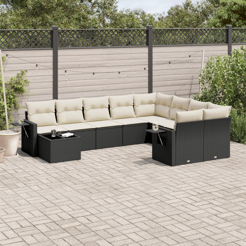 vidaXL Set canapele de grădină cu perne, 10 piese, negru, poliratan vidaXL Set canapele de grădină cu perne, 10 piese, negru, poliratan