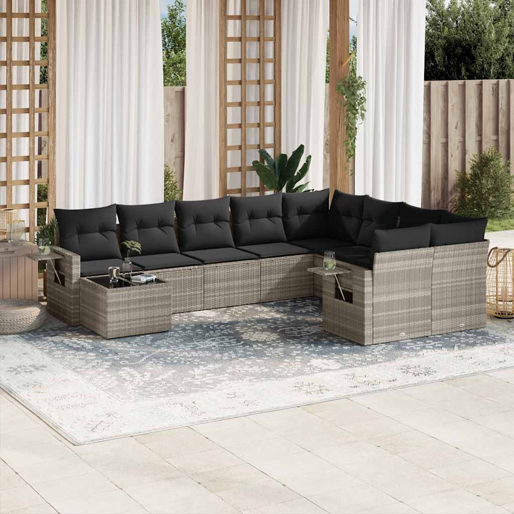 vidaXL Set canapele de grădină cu perne 10 piese gri deschis poliratan vidaXL Set canapele de grădină cu perne 10 piese gri deschis poliratan