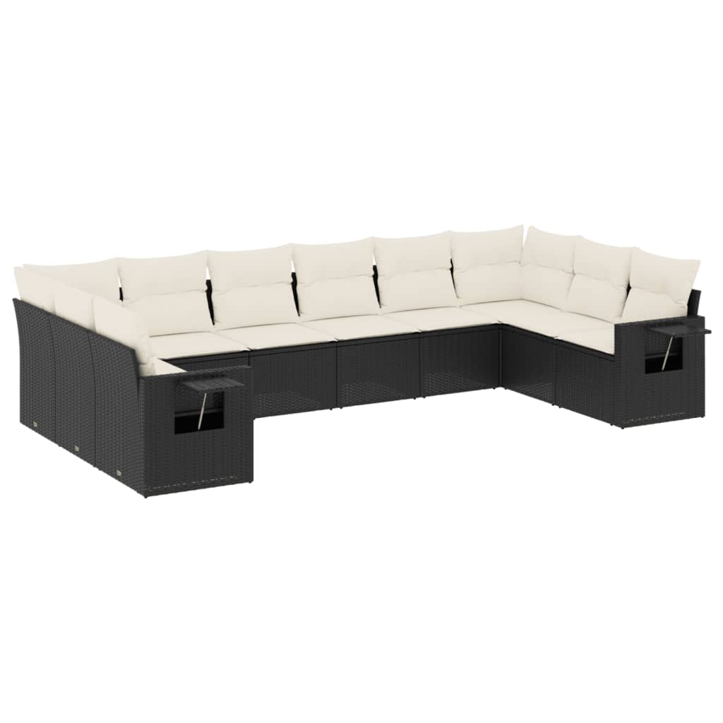 vidaXL Set canapele de grădină cu perne, 10 piese, negru, poliratan