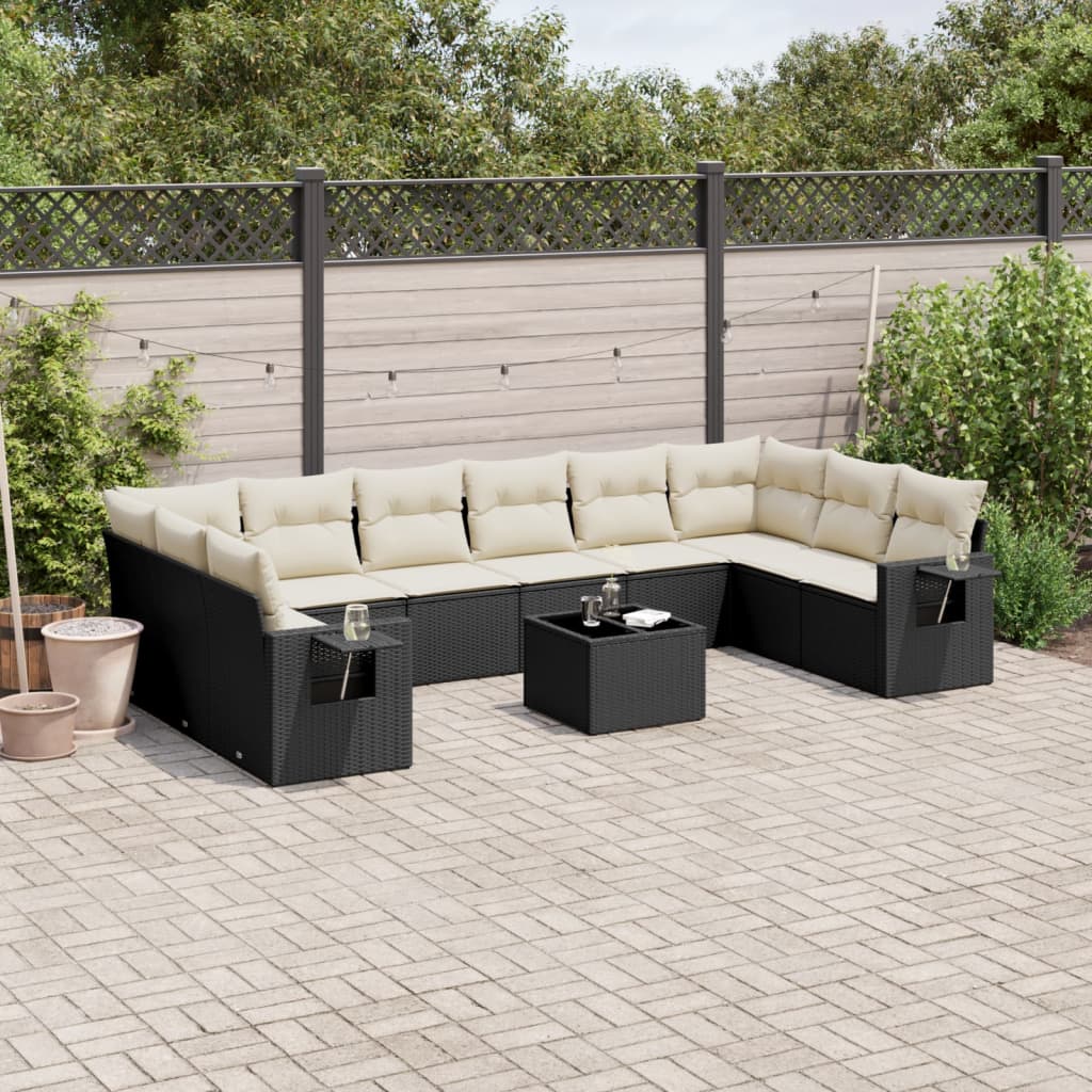 vidaXL Set canapele de grădină cu perne, 11 piese, negru, poliratan vidaXL Set canapele de grădină cu perne, 11 piese, negru, poliratan