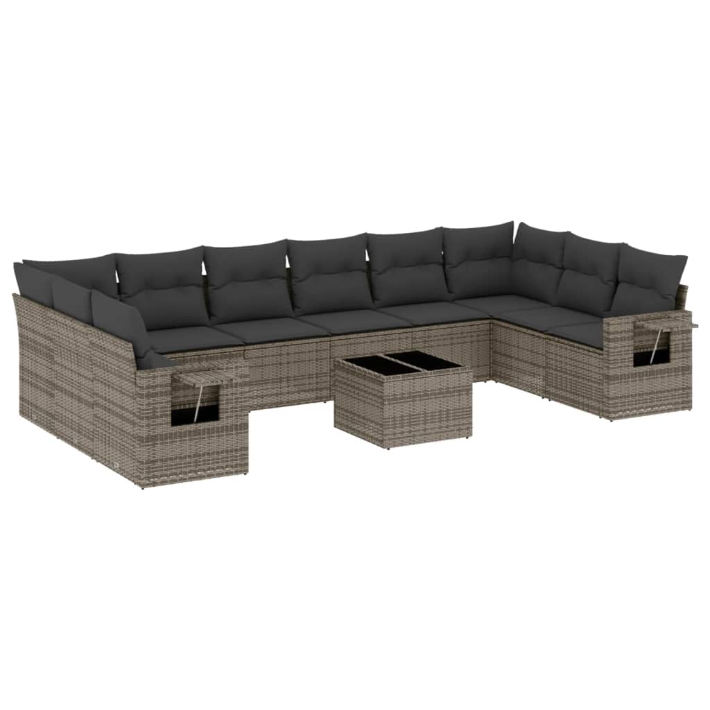 vidaXL Set canapele de grădină cu perne, 11 piese, gri, poliratan