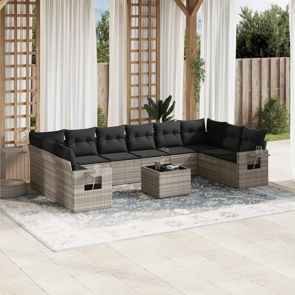 vidaXL Set canapele de grădină cu perne, 11 piese, gri, poliratan vidaXL Set canapele de grădină cu perne, 11 piese, gri, poliratan
