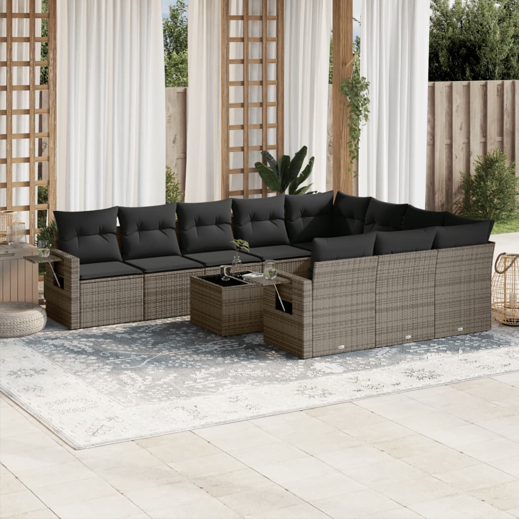 vidaXL Set canapele de grădină cu perne, 11 piese, gri, poliratan vidaXL Set canapele de grădină cu perne, 11 piese, gri, poliratan