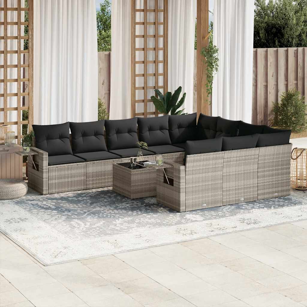 vidaXL Set canapele de grădină cu perne, 11 piese, gri, poliratan vidaXL Set canapele de grădină cu perne, 11 piese, gri, poliratan