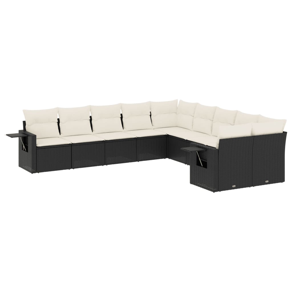 vidaXL Set canapele de grădină cu perne, 10 piese, negru, poliratan