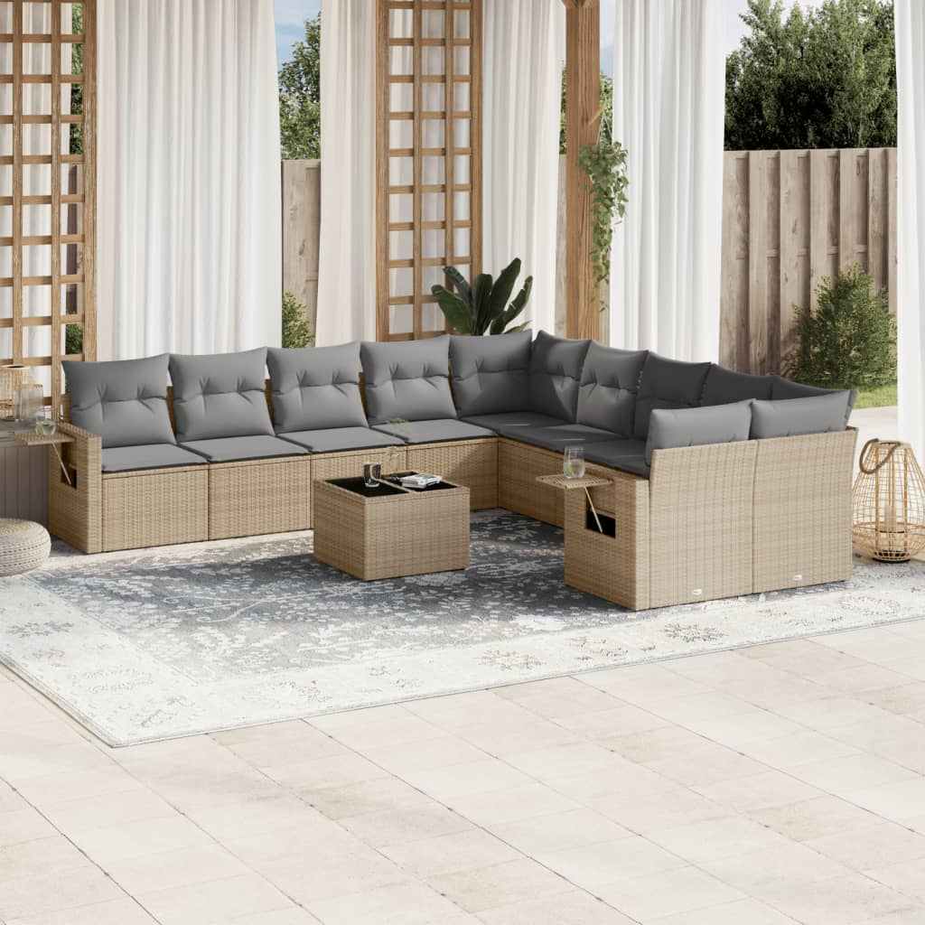 vidaXL Set canapele de grădină cu perne, 11 piese, bej, poliratan vidaXL Set canapele de grădină cu perne, 11 piese, bej, poliratan